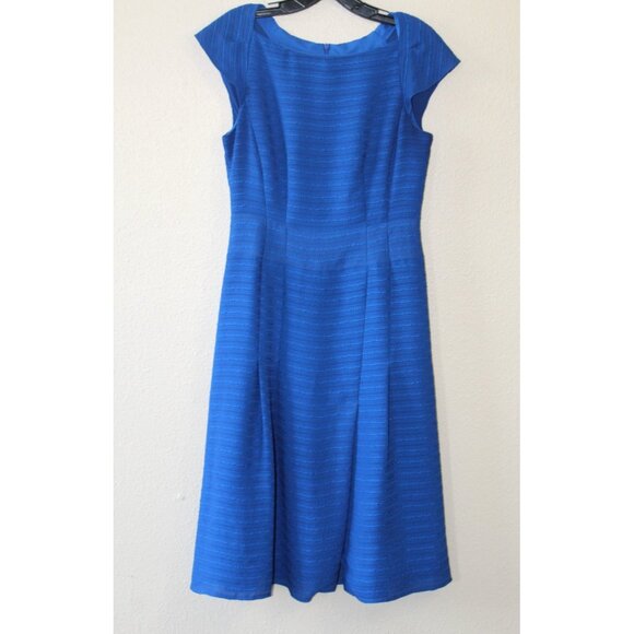 Nanette Lepore Womens Blue Cap Sleeve Textured Fit Flare Dress 4 - Picture 1 of 5